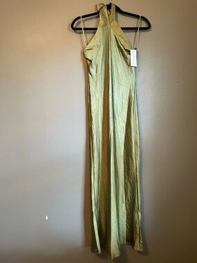 NWT Petal & Pup Sz 6 Women’s Green Olive Grasie Stretch Satin Halter Dress R $89